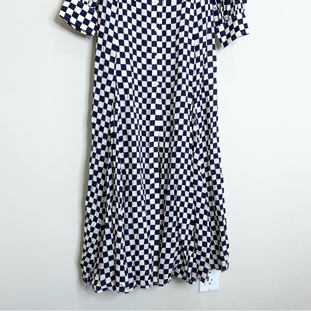 NEW RIXO Maddison Shirtdress (Sz XS) Long Sleeve Midi Navy Cream Checkerboard - Picture 8 of 16